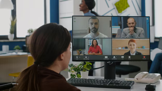 Video conferencing meeting room with a large display