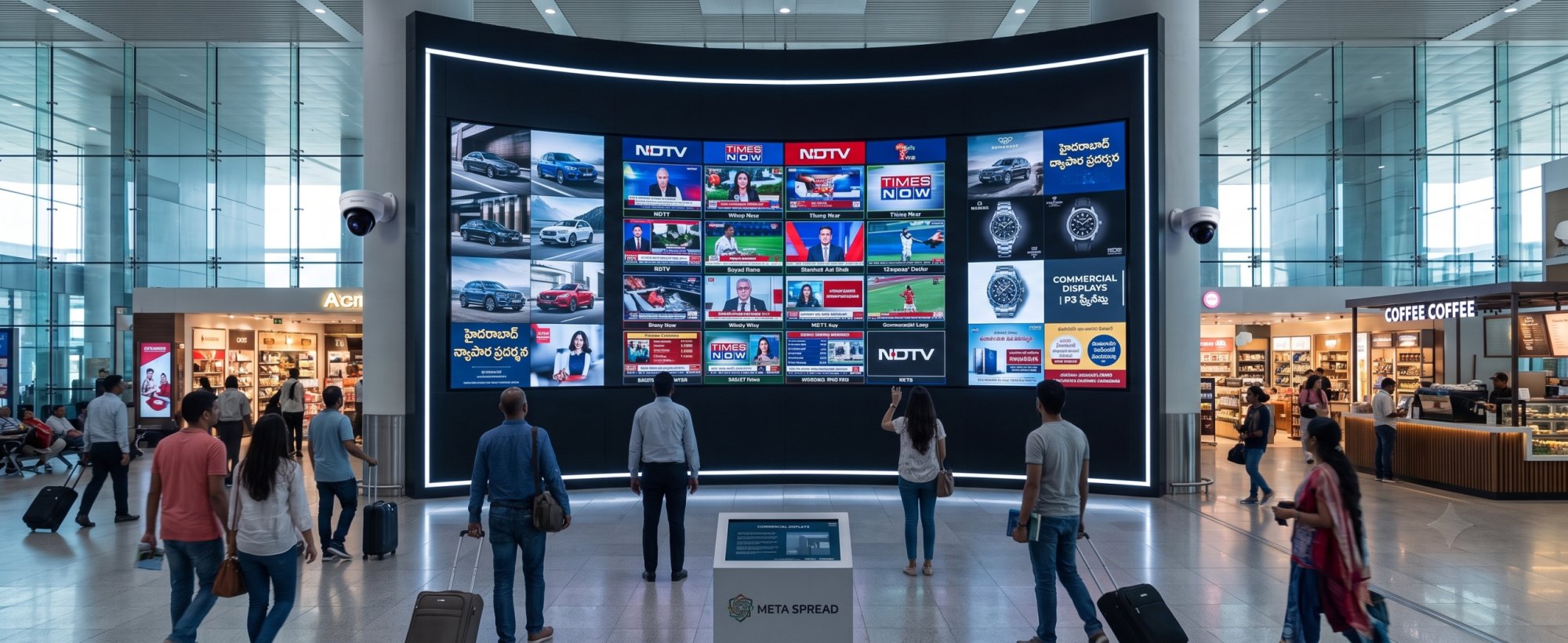Commercial display screens installed in a professional space
